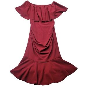 MyBump Luke 2:40 Off the Shoulder Ruffle Small Maternity Dress Maroon - EUC